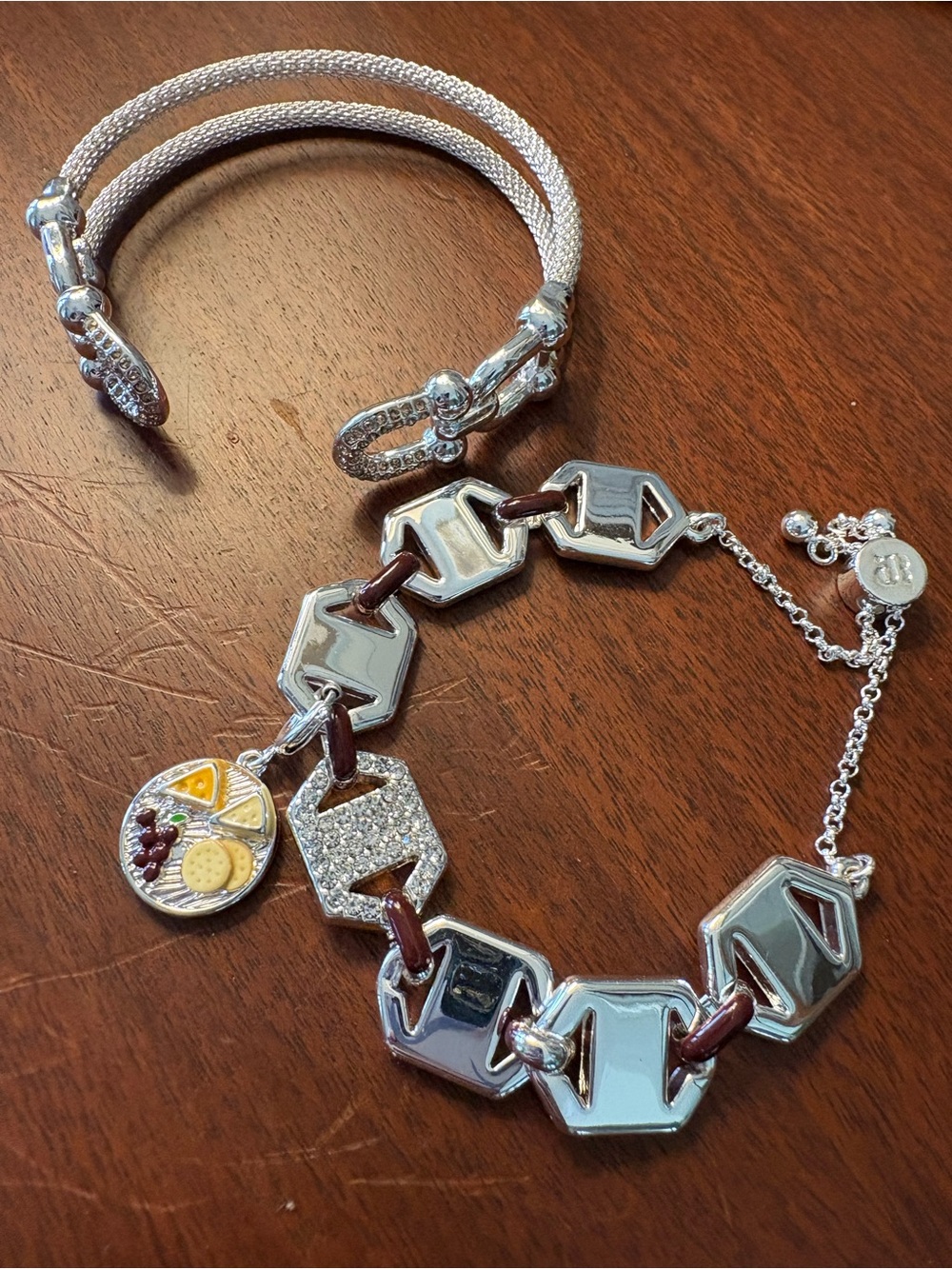 Bomb Party Silver Hex Link Bracelet and Cuff with removable Charm